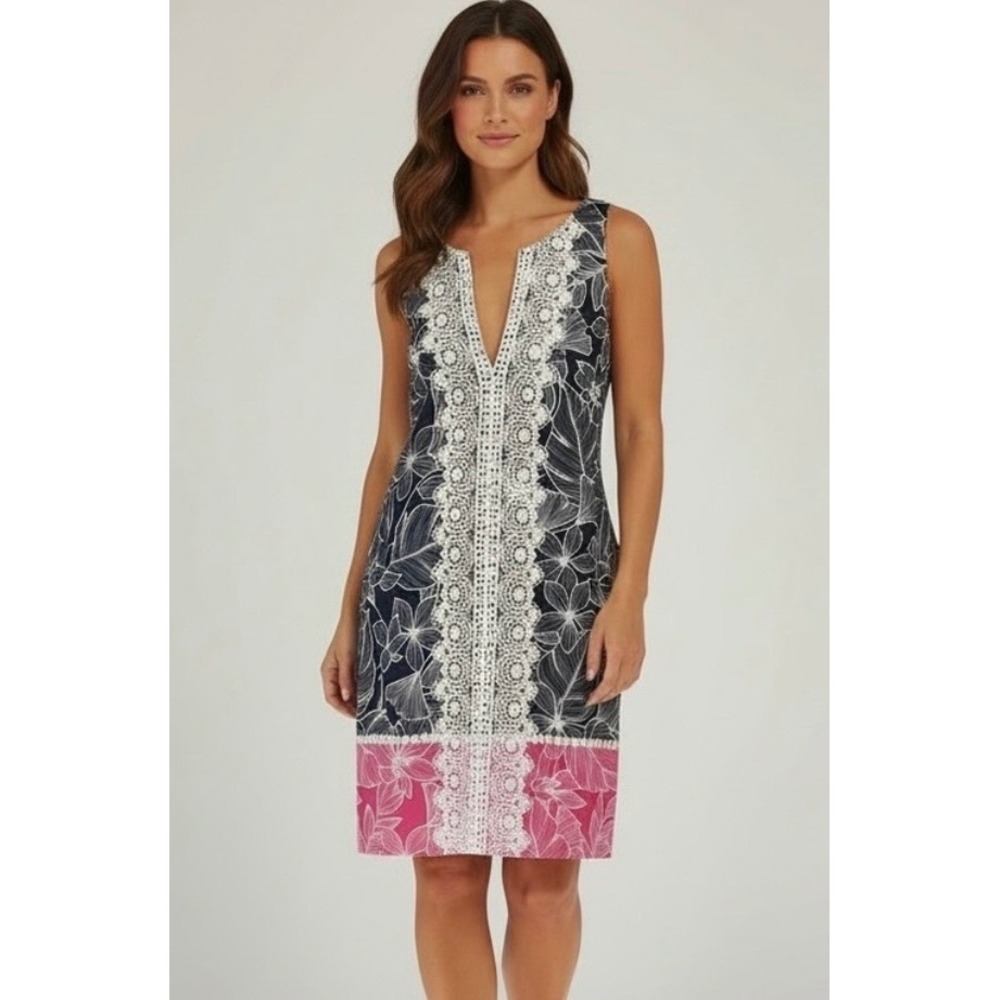 NEW Eliza J Floral Lace Size 10 Dress Sleeveless Pink, Navy‎ & White Summer